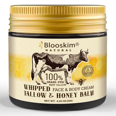 Beef Tallow Cream for Face - Organic Whipped Tallow Balm with Honey - Beef Tallow Moisturizer for Skin - Tallow Face Moisturizer for Wrinkles, Dry Skin For Men and Women - Beef Tallow Lotion - 3.53 Oz