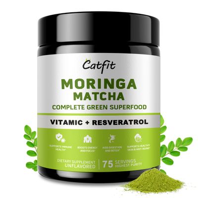 Moringa Powder - Superfood Blend with Matcha, Green Tea Resveratrol - Moringa Supplement for Energy, Antioxidant Immune Support - Vegan, Gluten Free, Easy-to-Mix Drink (8oz)