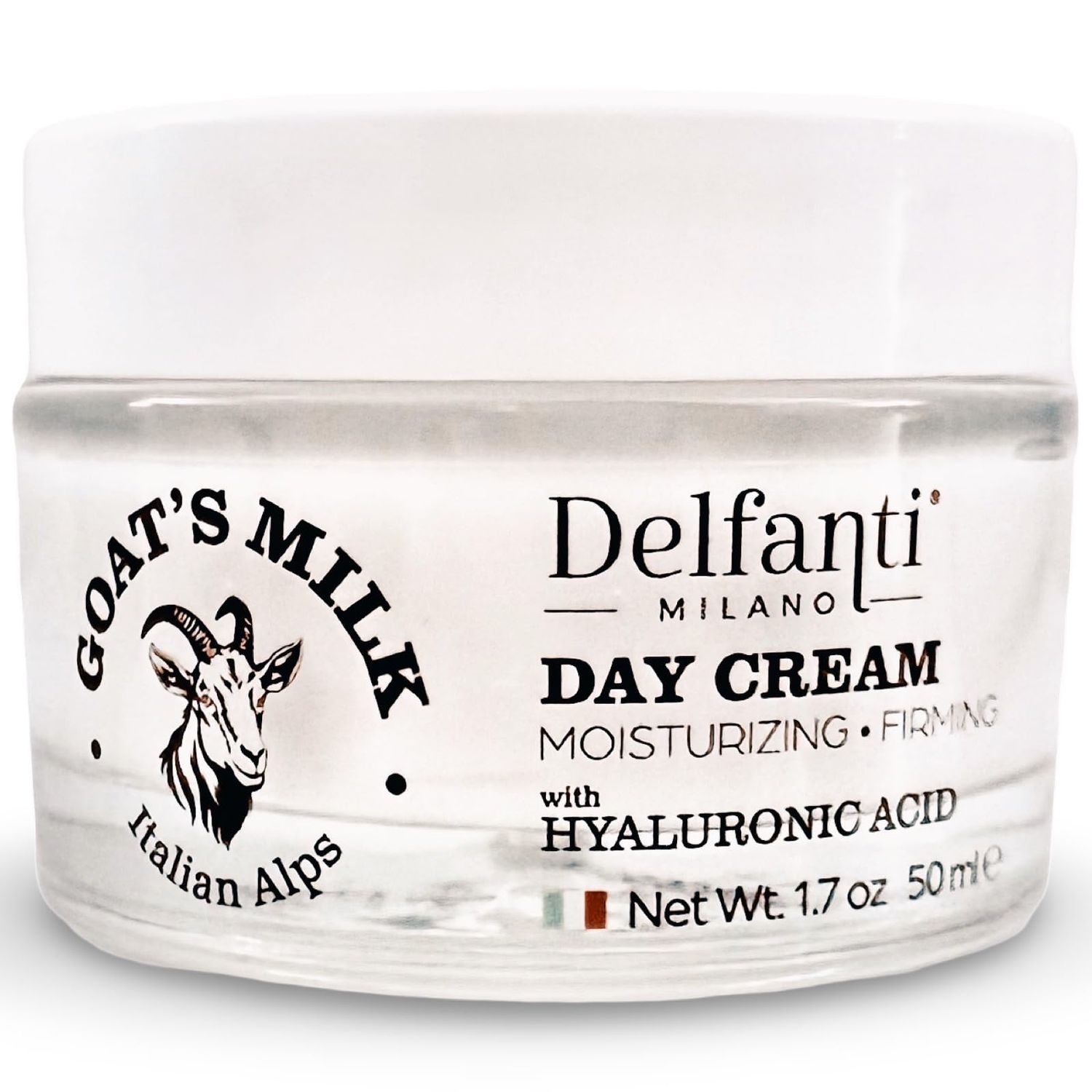 Delfanti-Milano GOAT&#39;S MILK with HYALURONIC ACID Moisturizing and Firming DAY CREAM Face and Neck Moisturizer Made in Italy