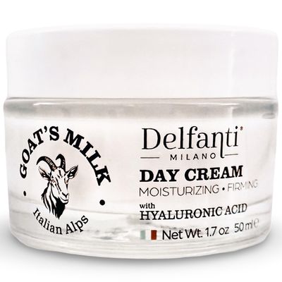 Delfanti-Milano GOAT&#39;S MILK with HYALURONIC ACID Moisturizing and Firming DAY CREAM Face and Neck Moisturizer Made in Italy