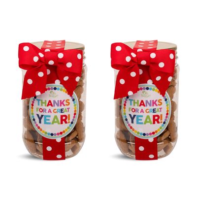 100 North Oh Sugar Sweets Thanks For A Great Year - Rainbow Dot 5 Ounce Plastic Pint Jar Mini Chocolate Chip Cookies; 2-Pack