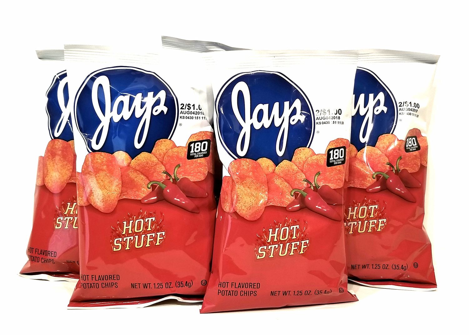 Jay&#39;s Hot Stuff 5 Pack 1.25 oz Hot Flavored Potato Chips