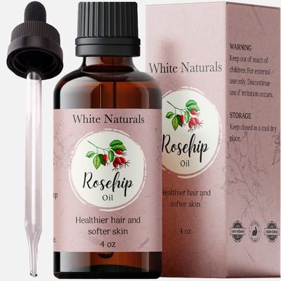 White Naturals Organic Rosehip Seed Oil Cold Pressed, Unrefined 100 Pure Rose Hip Carrier Oil, Natural Moisturizer For Body Face Hair Skin Massage Nails, Facial Serum Anti-Aging Treatment 4 oz