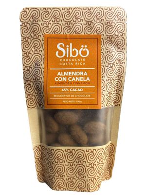 Sib Almonds Covered with Chocolate Ceylon Cinnamon - 40 Costa Rican Premium Cacao - Gourmet Artisan Snack with Rich Chocolate, Sweet-Spicy Cinnamon Flavor - 3.5 oz