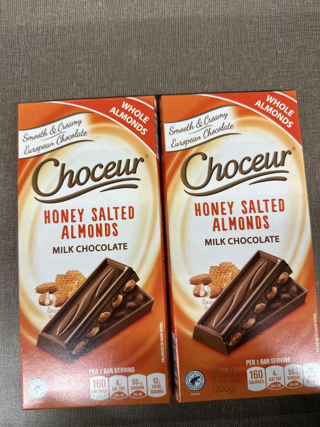 Choceur Honey Salted Almonds Milk Chocolate Bar 7.05 oz (Pack of 2) Limited Edition
