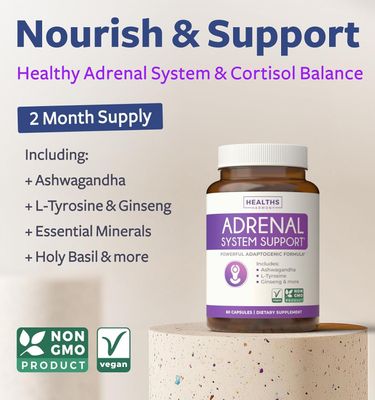 Adrenal System Support Cortisol Manager (2 Month Supply) Powerful Ashwagandha L-Tyrosine Fatigue Supplement - Maintain Balanced Cortisol Levels, Health, Stress Relief - Non-GMO - 60 Capsules