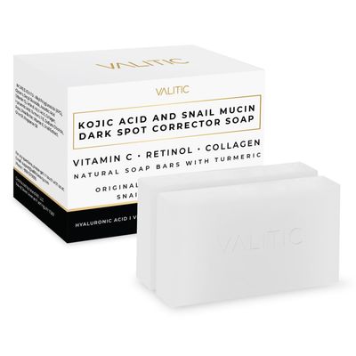 VALITIC Snail Mucin Cleanser Soap Bar with Turmeric and Kojic Acid Dark Spot Corrector - Anti Aging and Purifying Skin Care Snail Secretion for Intense Hydration and Moisturization - 2 Pack