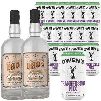 Dh s Handcrafted Non-Alcoholic Orange 750 ML Bottles w Pack Owen s Mixers Transfusion Mix 8.2 OZ Cans - Keto-Friendly, Zero Sugar, Zero Calories, Zero Proof - Perfect for Mocktails - Made in USA