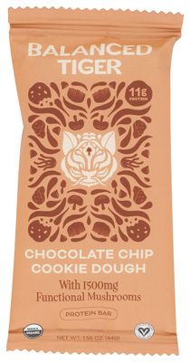 Balanced Tiger Chocolate Chip Cookie Dough Protein Bar, Gluten Free, Non GMO, 1.55 Ounces (Pack Of 12)