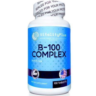 Super B-100 Complex - All B Vitamins Including B12, B1, B2, B3, B5, B6, B7, B9, Folate - High Potency B-Vitamins with Choline, Inositol PABA - Energy Metabolism Support - 100 Tablets