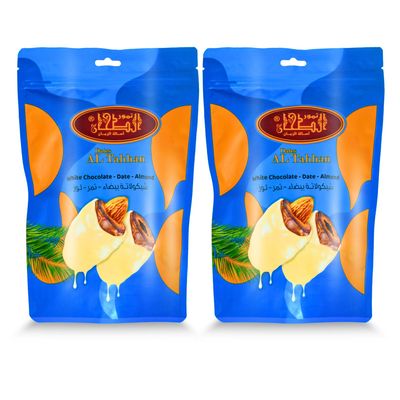 Al Tahhan Dates With White Chocolate Stuffed Almond Natural Sweet Taste AlTahhan Egypt Tamr Fresh Tamar Arab Ramadan Tamaar Halal (2 Pack 7.05 oz 200 gm)