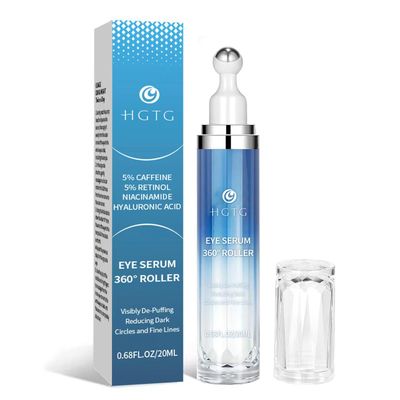 Eye Serum with 5 Caffeine 5 Retinol for Dark Circles, Puffiness Puffy Bags Wrinkles Fine Lines - Under Eye Cream Anti Aging Treatment with 360 Massage Roller Ball for Men Women