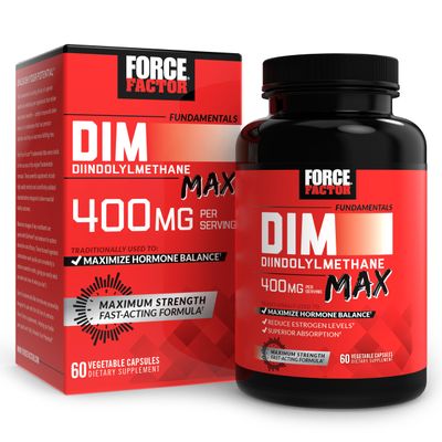 FORCE FACTOR DIM Max, DIM Supplement 400mg, Estrogen Balance for Women Men, Extra Strength for Hormonal Acne, Metabolism, Menopause, PCOS, Diindolylmethane, Superior Absorption, 60 Capsules
