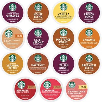 30 Count-Starbucks Variety Pack Sampler K-Cup Coffee Pods-Including Starbucks Blonde, Medium, Dark Roast, Flavored Holiday Blend Coffee-for Keurig Brewers-1 box (15 Unique Flavors)