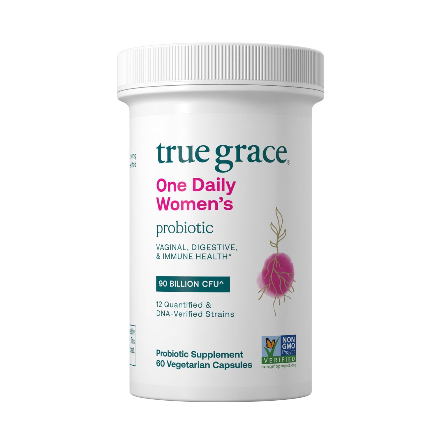 True Grace One Daily Women s Probiotic - 60 Vegetarian Capsules - 90 Billion CFU - Digestive, Vaginal Immune Health - Gluten Soy Free - 60 Servings