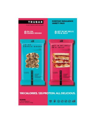 TRUBAR Vegan Protein Bar, Cookie DoughPBJ Pack, Gluten Free, Plant Based, High Fiber, Dairy Free, Low Fat, Non GMO, 12G Lean Protein, 23-24G Carb,16 CT