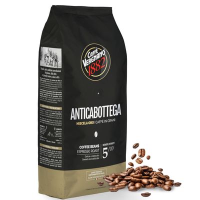 Caffe Vergnano 1882 Antica Bottega Whole Bean Arabica Medium Roast Espresso, 2.2 lbs Bag - Italian Coffee Beans with notes of Chocolate, Nuts Caramel, Intensity 510-1000g Bag