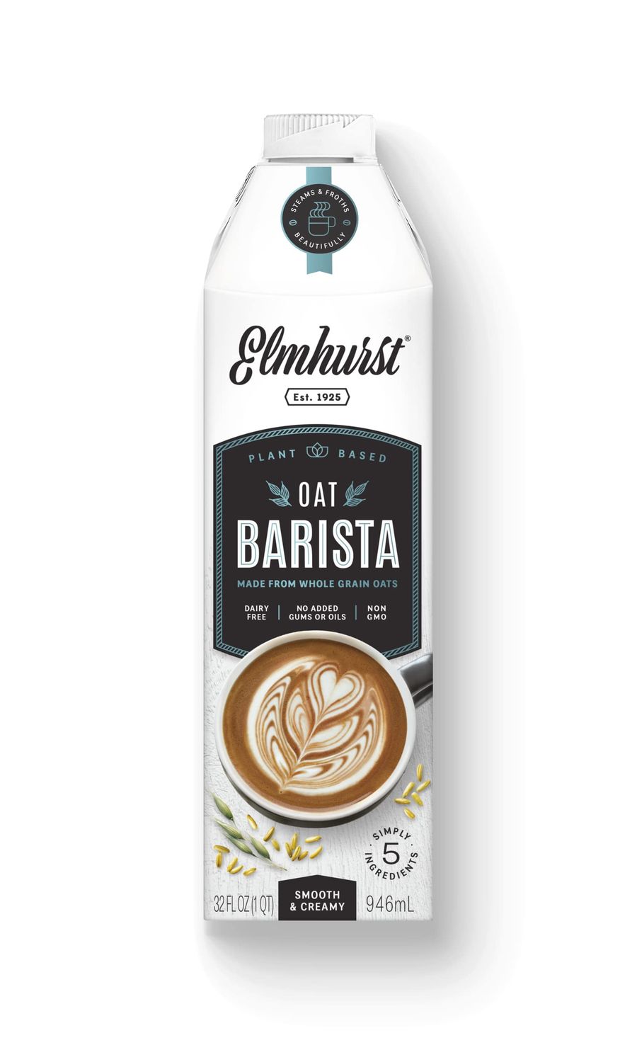 Elmhurst Plant-Based Milk, Oat Barista, Dairy Free, Vegan Friendly, Kosher, Gluten Free Non-GMO, 32 Fluid Ounce (Pack of 6)