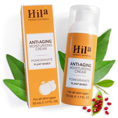 Hila Herbal Cosmetics Anti Aging Moisturizing cream - Pomegranate plant based - Vitamin E, C, A, Anti Aging Cream - Skin Firming Tightening Face Moisturizer - 50ml