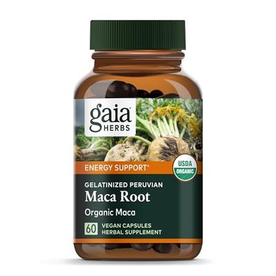 Gaia Herbs Maca Root - Caffeine-Free Natural Energy Supplement - Supports and Maintains Healthy Energy and Stamina - Made with Organic Maca Root (Lepidium meyenii) - 60 Vegan Capsules (30-Day Supply)