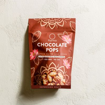 Karma Chocolate Popped Water Lily Seeds - 4g Protein, Gluten-Free, Vegan, Non-GMO - Rich Chocolate Flavor for Healthy Snacking On-the-Go - 1 oz (Pack of 12)