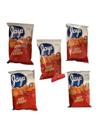 Munchie Box Jay&#39;s Hot Stuff Potato Chips an Iconic Chicago Style taste (Pack of (5) 1.25 Oz Bags)