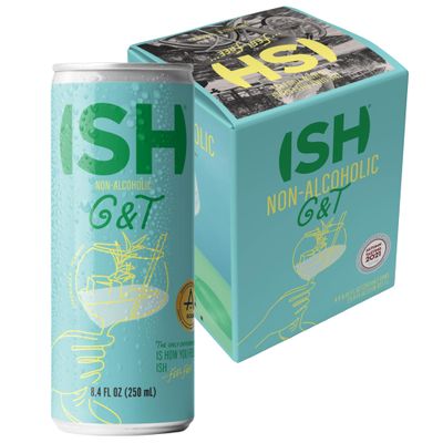 ISH GT, Non Alcoholic Gin and Tonic Canned Cocktail, Award Winning Non-Alcoholic Spirits, Gluten Free, Zero Proof, Mocktail Drinks, Ready to Drink Cans, Mocktails for Party, 4 Pack