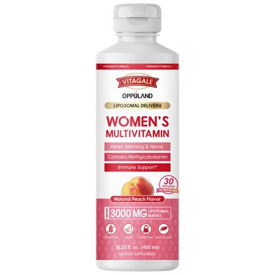 oppuland - Women&#39;s Liquid Multivitamin - Plant-Based Daily Multivitamins - 3000mg Liposomal Matrix - with Biotin, Magnesium, Omega-3 9, B Complex, Vitamin A D3 C - 30 Servings - 450 mL