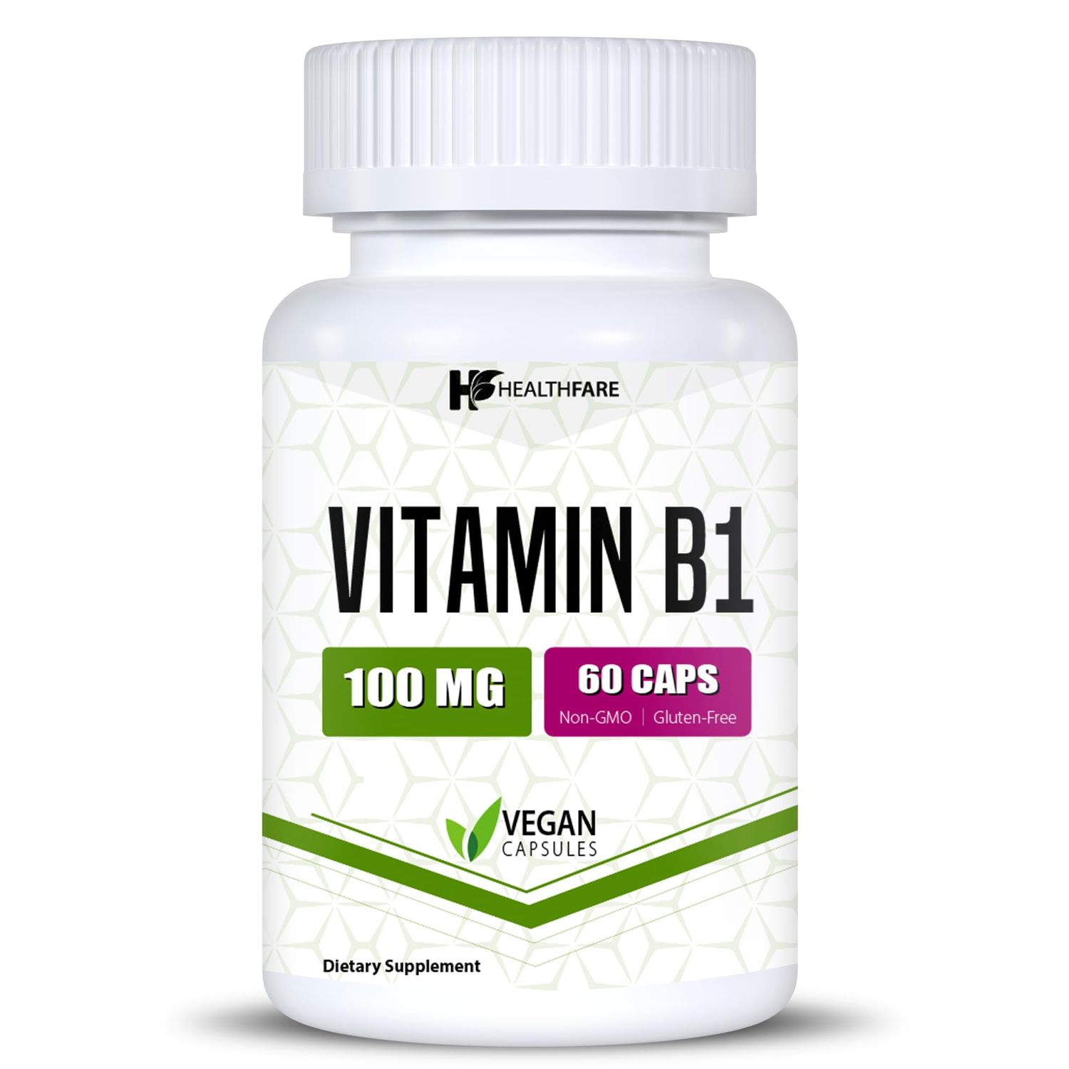 Healthfare Vitamin B1 100mg 60 Capsules Thiamine Supplement Supports Overall Health Non-GMO Gluten Free (60 Capsules)