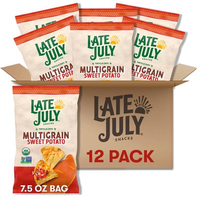 Late July Snacks, Organic Multigrain Sweet Potato Tortilla Chips, 7.5-oz. Bag (Pack of 12)