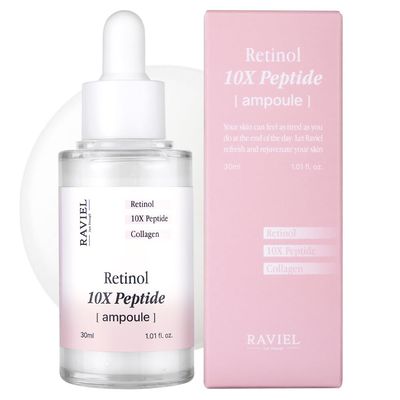 RAVIEL Retinol 10X Peptide Ampoule Advanced Pore Elasticity Care for All Skin Types Korean Skincare (1.01 fl oz)