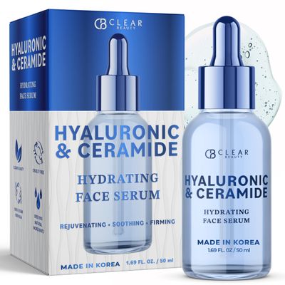 Clear Beauty Hyaluronic Ceramide Facial Serum - Dermatologist Tested, Anti-Aging, Korean Skin Care, Deep Hydration, Plumping Smoothing - Vegan, Clean Beauty, Cruelty-Free, Non-GMO - 1.69 FL. Oz