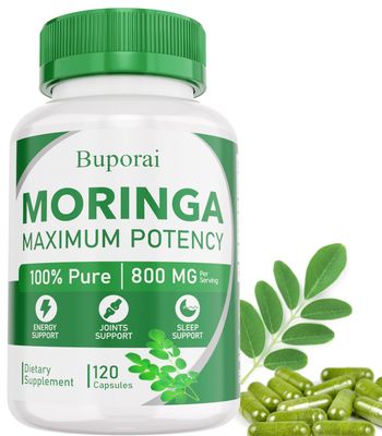 Moringa Capsules, Pure Moringa Powder Organic 800 mg, 120 Vegan, Skin Health,Energy, Immune Support, Non-GMO, Natural Green Antioxidant