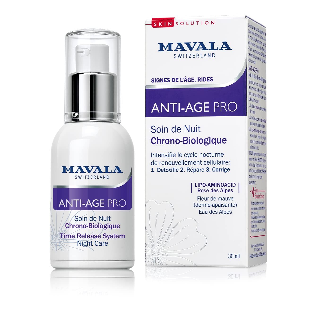 MAVALA Anti Age Pro Night Care Anti-Aging Serum Detox, Rejuvenate, and Correct Signs of Aging Repair Wrinkles Dark Spots Vitamin C and Vitamin E 1 oz.