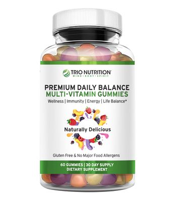 TRIO NUTRITION Premium Naturally Delicious Daily Multivitamin Gummies for Men Women No Major Food Allergens Gluten Free No High Fructose Essential Vitamins Minerals - Zinc