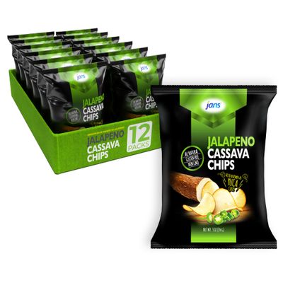 Jans Root Chips (3 oz - Pack of 12, Jalapeno Cassava Chips)