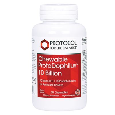 Protocol Chewable Protodophilus - 10 Billion CFU Probiotic - Chewable Tablet for Adults Kids - for Digestive Health, Detox Cleanse - Vegan Halal - 60 Chewables
