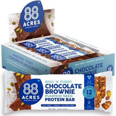 88 Acres Vegan Seed Protein Bar 12g Plant Based Protein Per Bar, Gluten Free, Nut Free, Non GMO, School Safe, No Palm Oil 9 Pack, 1.9 oz (Dark Chocolate Brownie)