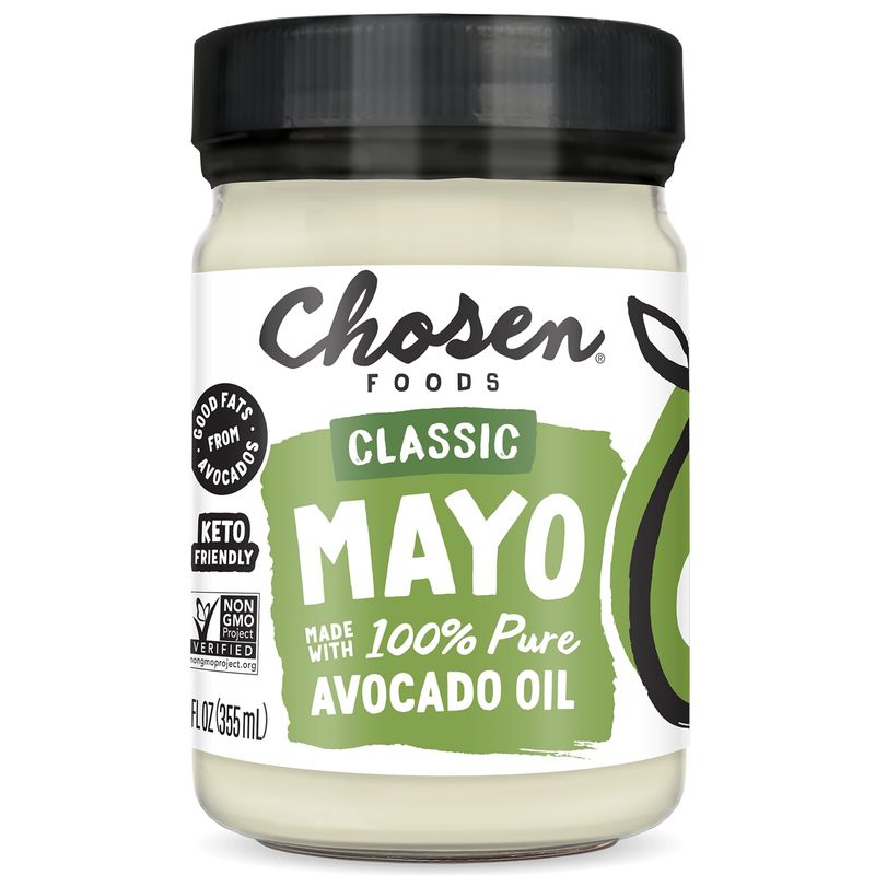 Chosen Foods 100 Avocado Oil-Based Classic Mayonnaise, Gluten Dairy Free, Low-Carb, Keto Paleo Diet Friendly, Mayo for Sandwiches, Dressings and Sauces, Made with Cage Free Eggs (12 fl oz)
