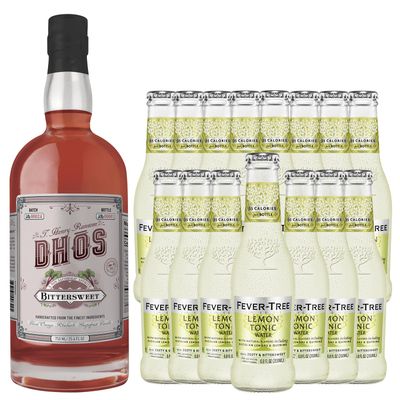 Dhos Handcrafted Non-Alcoholic Bittersweet w 15 Pack Fever Tree Lemon Tonic Water - Keto-Friendly, Zero Sugar, Zero Calories, Zero Proof - 750 ML - Perfect for Mocktails - Made in USA