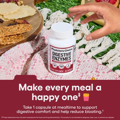Physician's CHOICE Digestive Enzymes - Multi Enzymes, Organic Prebiotics Probiotics for Digestive Health Gut Health - Meal Time Discomfort Relief Bloating - Dual Action Approach - 180 CT