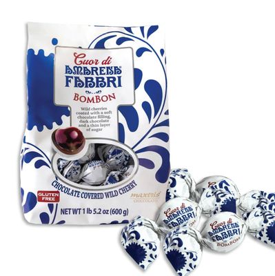 PV Chocolate Bombons, chocolate covered cherries, individually wrapped, Made in Italy, bag of 600g