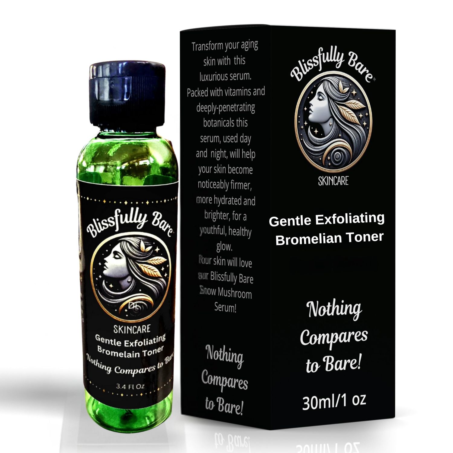 Blissfully Bare Gentle Bromelain Facial Toner with Skin-Loving Ingredients, Gentle Exfoliation, Removes Dirt, Excess Oil and Make-up, Skin-Soothing, Antioxidant, Promotes a Youthful Glow