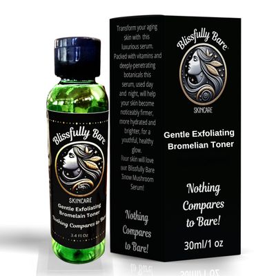Blissfully Bare Gentle Bromelain Facial Toner with Skin-Loving Ingredients, Gentle Exfoliation, Removes Dirt, Excess Oil and Make-up, Skin-Soothing, Antioxidant, Promotes a Youthful Glow
