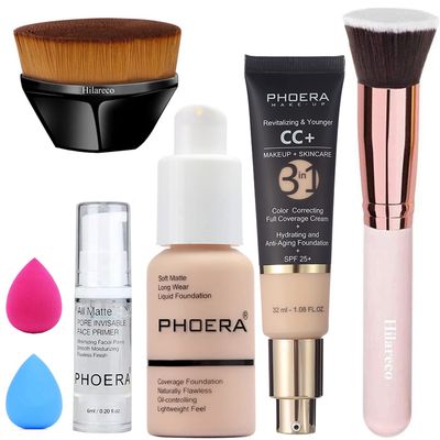 PHOERA Foundation,PHOERA CC Cream Color Correcting Anti Aging Hydrating Serum SPF 25,PHOERA Primer,PHOERA Makeup,Kabuki Makeup Brushes Foundation Brush Powder (101 Porcelain100 Porcelain CC Cream)