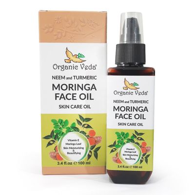 Organic Veda Moringa Face Oil with Neem Turmeric - 100 Pure Cold Pressed Skin Care Oil Moisturizer for Face Hair Skin, Natural Skin Glow - 3.4 oz