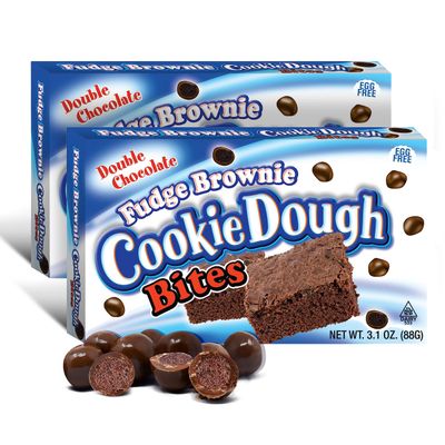 Movie Theater Candy Box - Fudge Brownie Cookie Dough Bites - Egg-Free Ice Cream Toppings for Movie Night, Parties - Double Chocolate Cookie Dough Candy Movie Snacks - 2 Boxes, 3.1 ounces