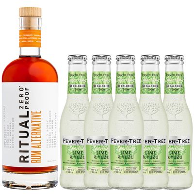 Ritual Zero Non-Alcoholic Rum Alternative with 5 Pack of Fever Tree Lime Yuzu for your favorite Alcohol-Free Mixed Drink
