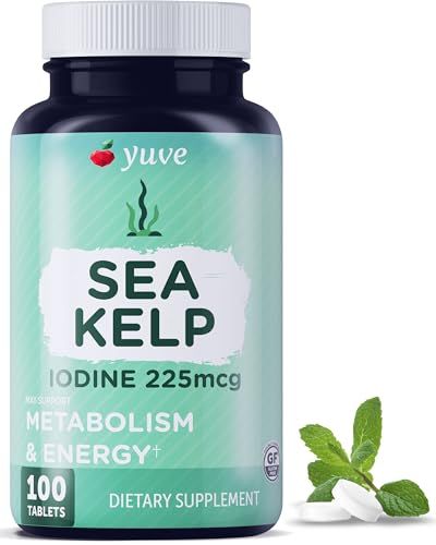 Thyroid Support for Women, Iodine Supplements for Thyroid, 225mg - Natural Metabolism Energy, Organic Seaweed from North Atlantic Ocean, Plant-Based, Non-GMO - 100 Tablets