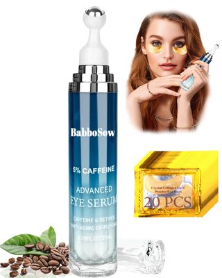 GAOMIER Caffeine Eye Cream and 24K Gold Eye Mask (20 pcs): Under Eye Serum for Dark Circles and Puffiness Eye Care Eye Serum Anti Aging with 360 Massage Ball Reduce Eye Bags, Wrinkles and Fine Lines
